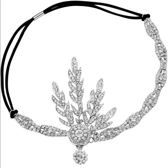 ✨ NWT Art Deco 1920’s Gatsby Flapper Crystal Rhinestone & Pearl, Silver … - Picture 2 of 6
